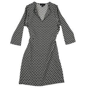 Karen Kane Dress S Black White Diamond Stretch Scuba Sheath Made in USA‎ Classy